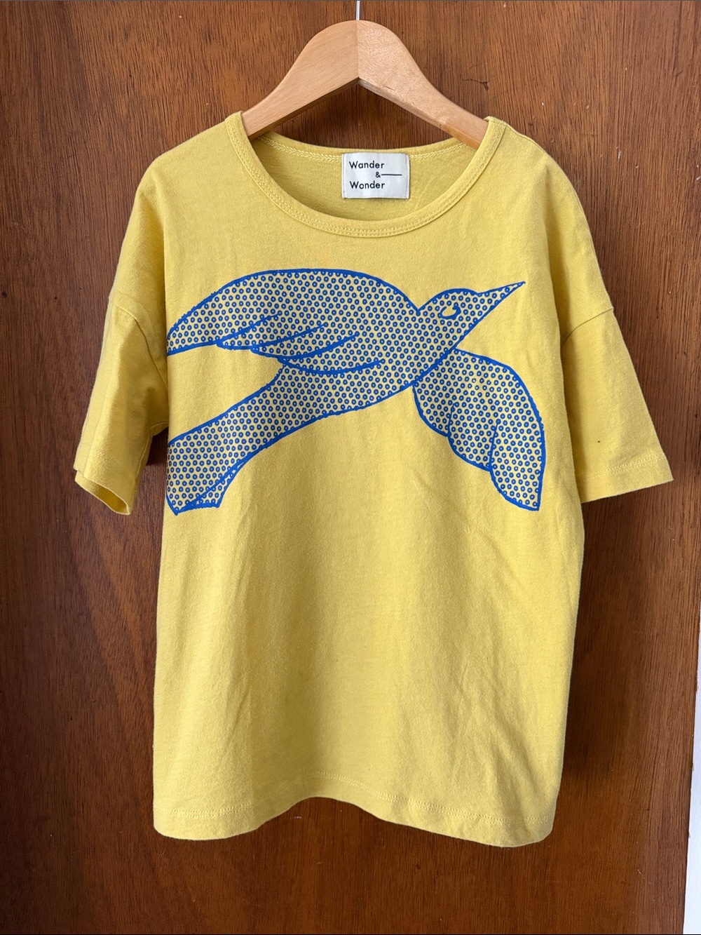 Yellow Short-Sleeve Tee with Blue Bird Graphic